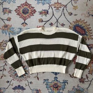 Madewell Loose-Knit Crewneck Sweater Olive and Cream Crop Sweater Medium